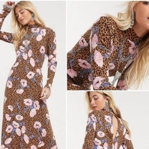 Free People Retro Romance Mixed Print Midi Dress M